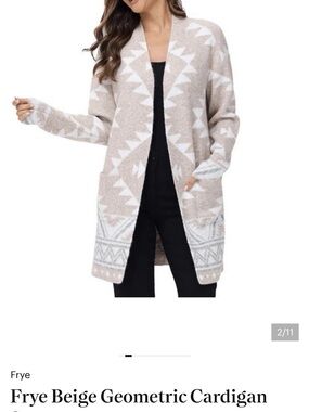 Frye Taupe & White Geometric Open-Front Cardigan